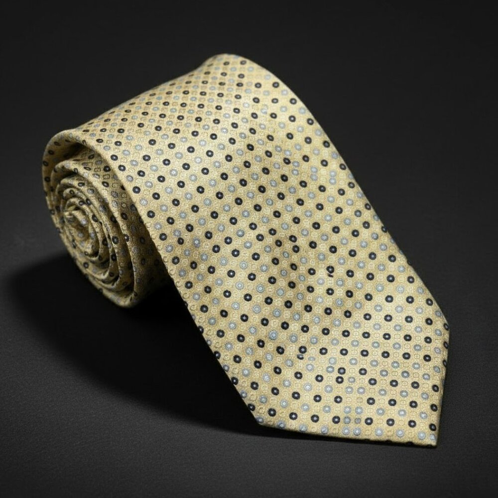Donald J Trump Signature Collection Tie Mens Gold Blue Silk Geometric Woven Dot
